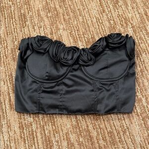 Windsor Black Rose-Trim Strapless Bustier Top